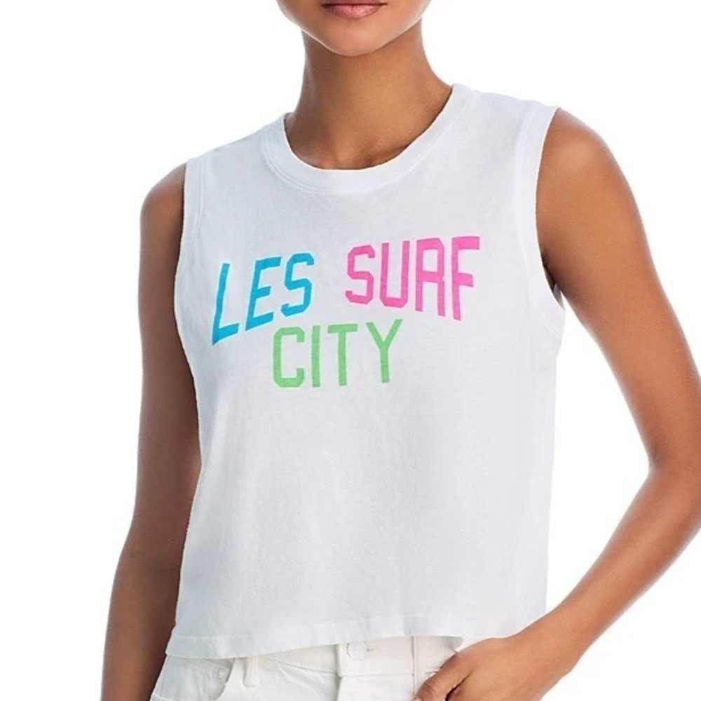 MOTHER The Square Muscle Tee Womens M White Les Surf City Graphic New!